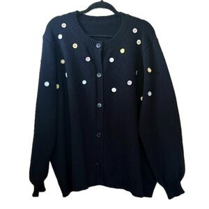 Bloomchic Black Floral Appliqué Cardigan Women’s Plus Size 22-24
